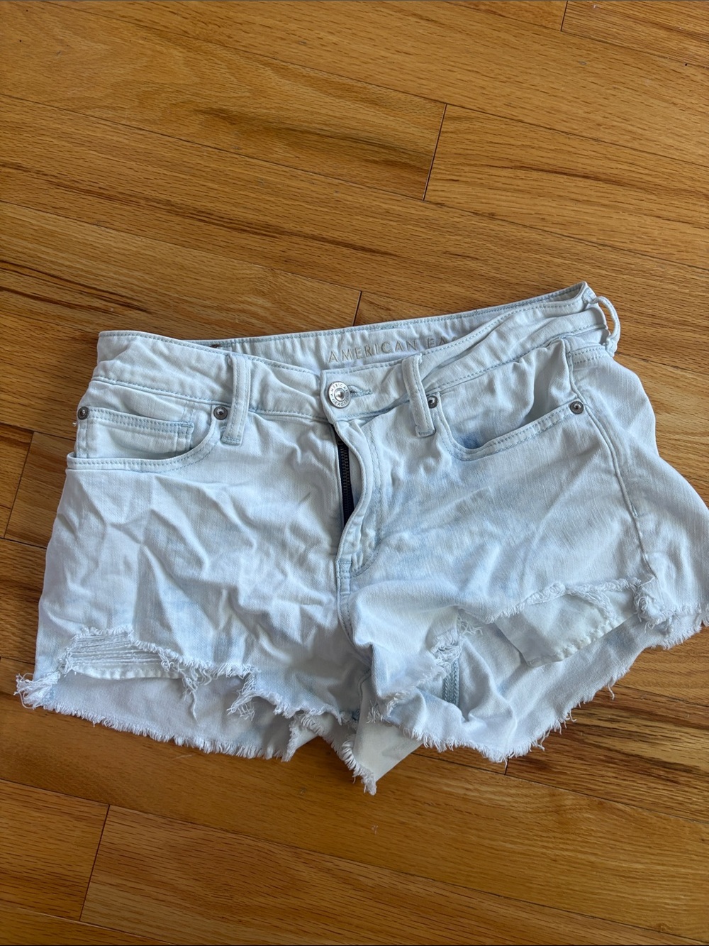 American Eagle Outfitters Pale Blue Distressed Denim Cutoff Shorts